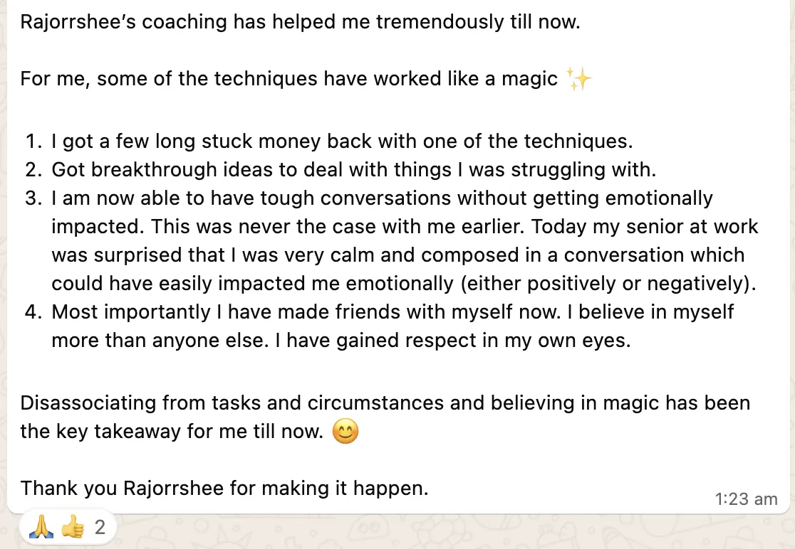 Client review describing breakthroughs