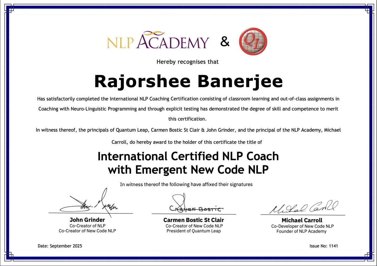 International Certified NLP Coach with Emergent New Code NLP certificate